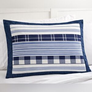 Tommy Hilfiger Home Patchwork Pillow Sham Blue Plaid Cotton 20x26 Nautical
